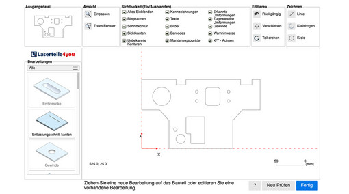 Screenshot 2D-Grafik-Editor für Stanzlaserbearbeitungen