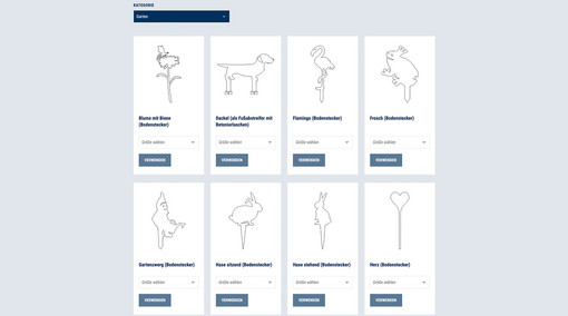 Screenshot von der Artikelübersicht der Kreativgalerie im Laserteile4you Online-Portal