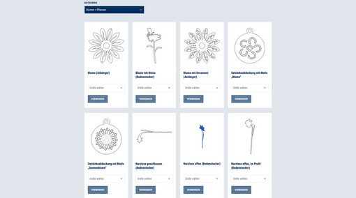 Screenshot von der Artikelübersicht der Kreativgalerie im Laserteile4you Online-Portal