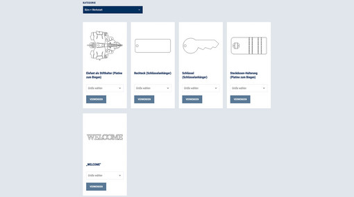 Screenshot von der Artikelübersicht der Kreativgalerie im Laserteile4you Online-Portal