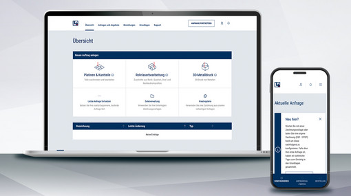 Screenshot des Laserteile4you Online-Portals auf einem Laptop und einem Handy