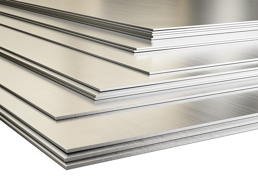 Aluminium Metallplatten liegen in einem Stapel aufeinander